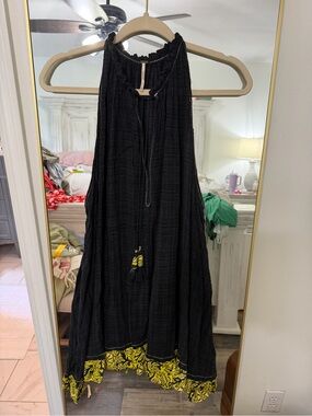 Free People Black Halter Tunic with Yellow Trim
